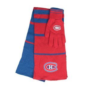 MONTREAL CANADIENS 2 TONE COLORS KNIT SCARF & GLOVES MATCHING GIFT SET NEW